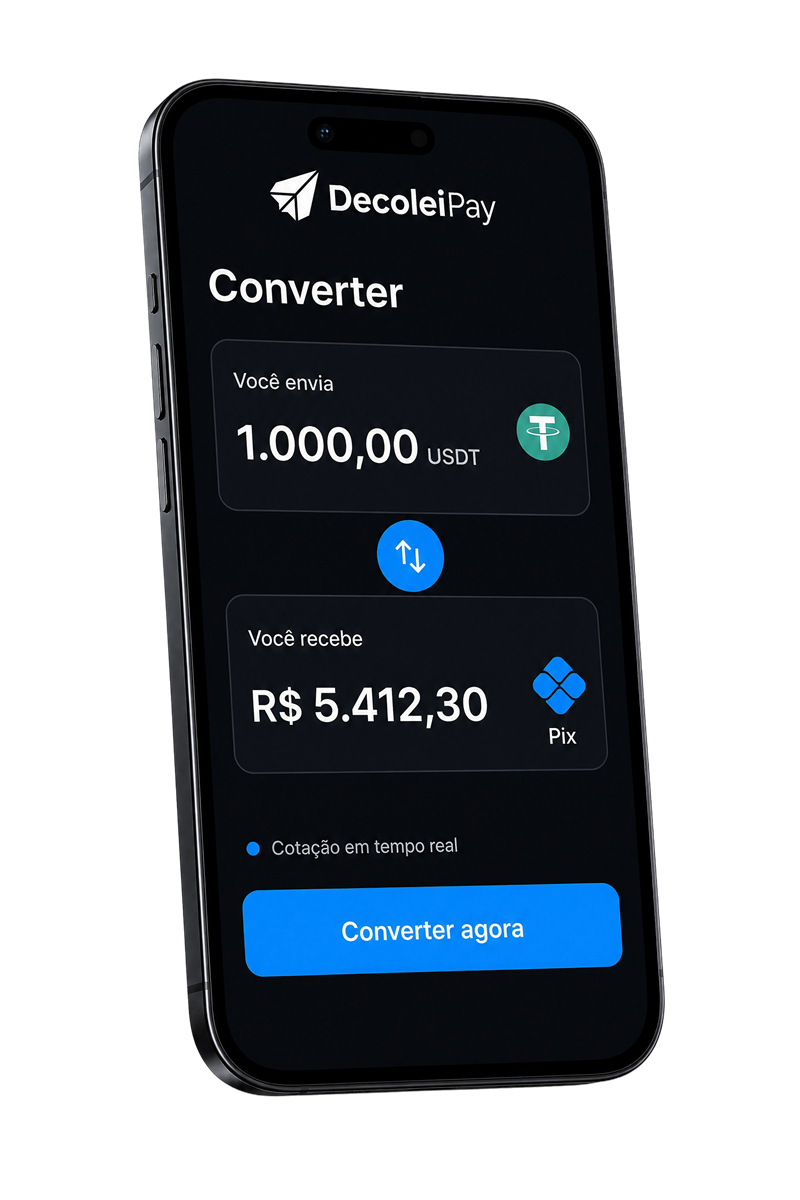 App Decolei Pay convertendo USDT em Pix