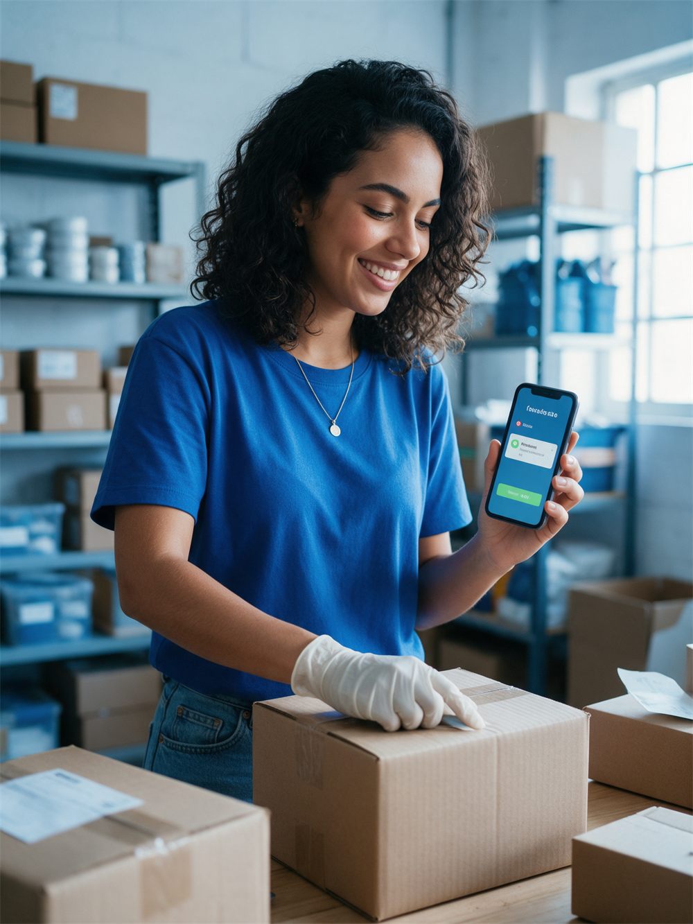 Empreendedora de e-commerce embalando pedidos