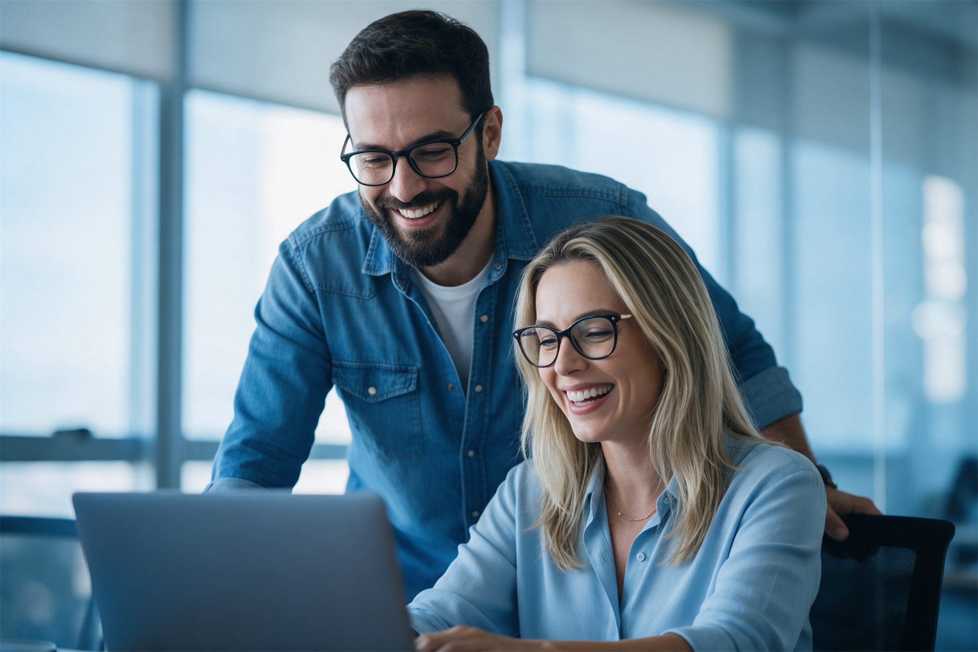 Empreendedores comemorando resultados no escritório