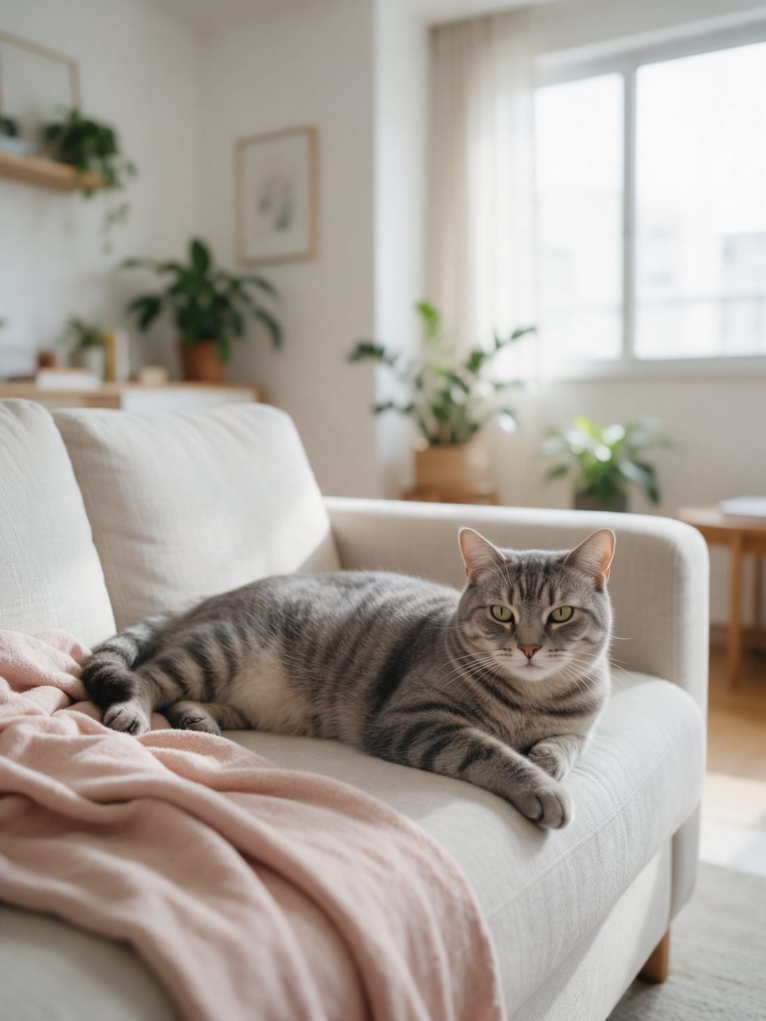 Gato tranquilo deitado no sofá de casa