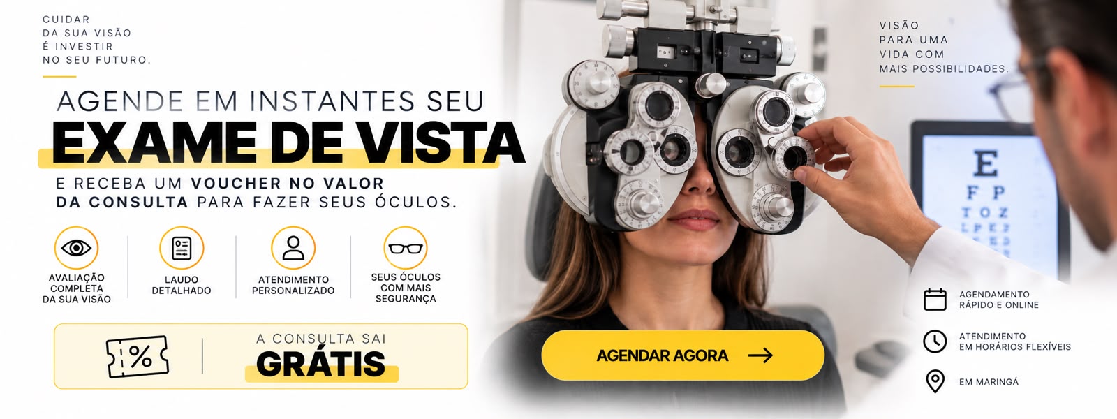 Exame de vista com voucher no valor da consulta para fazer os seus óculos