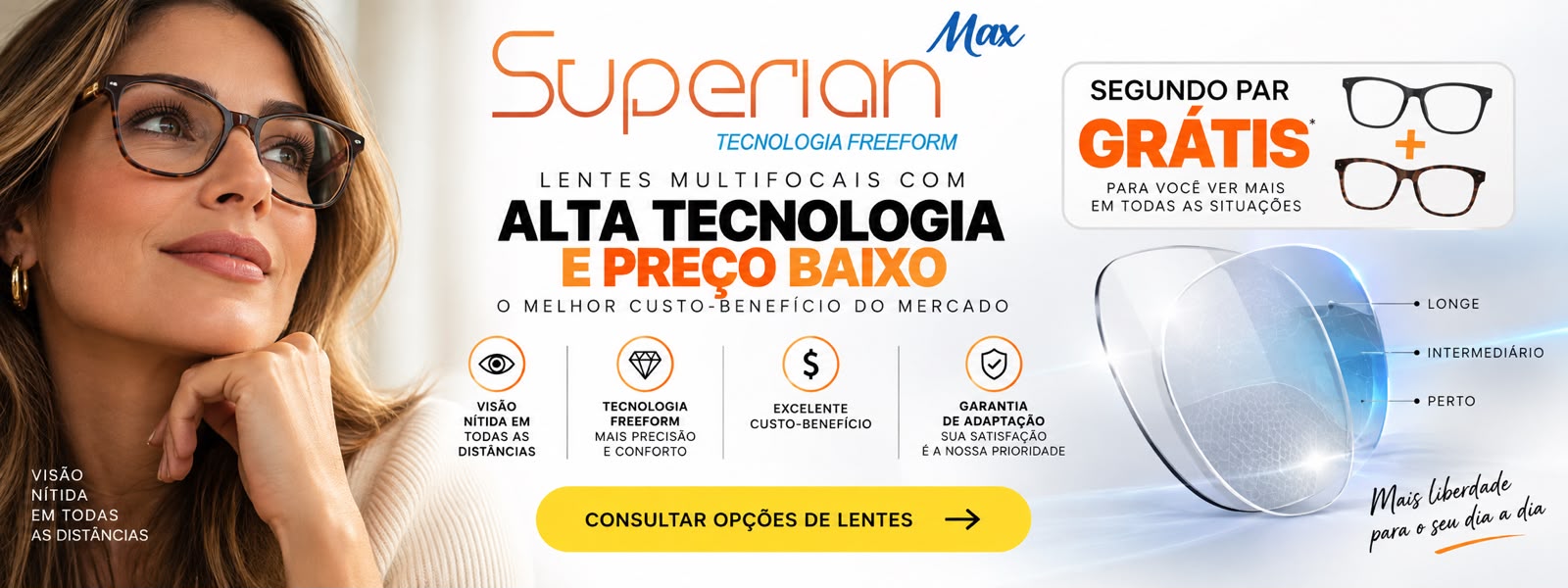 Promoção de lentes multifocais Superian com segundo par grátis