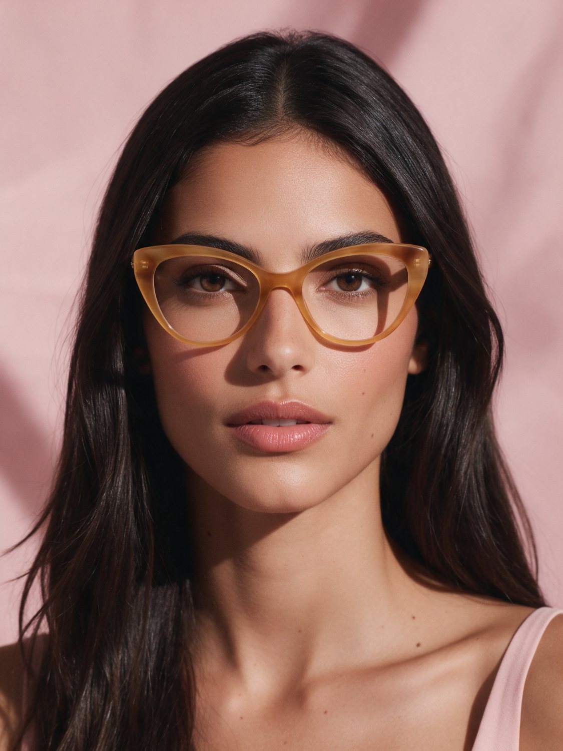 Mulher usando óculos de grau modelo gatinho em acetato mel