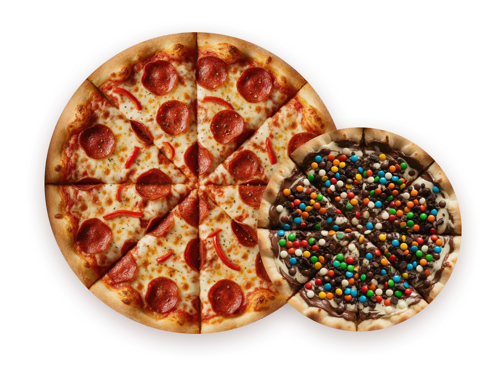 Combo Gigante: pizza de pepperoni e pizza doce de confete