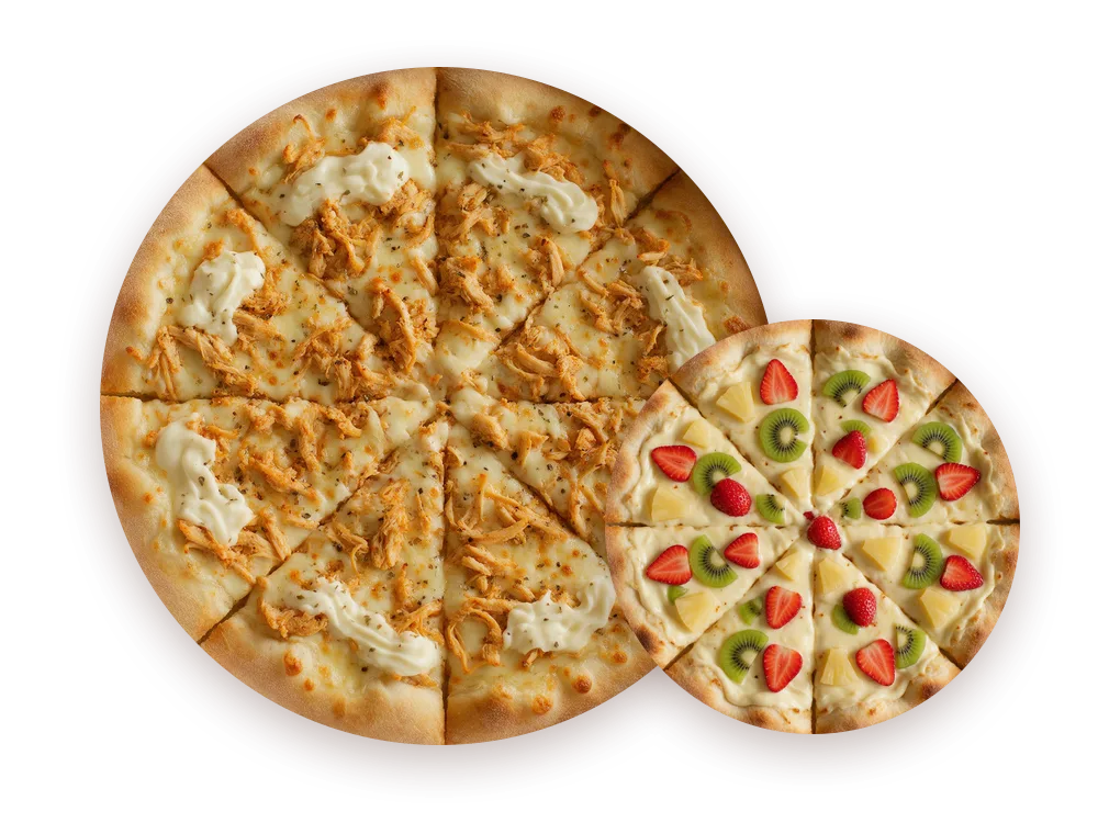 Combo Grande: pizza de frango com catupiry e brotinho doce tropical