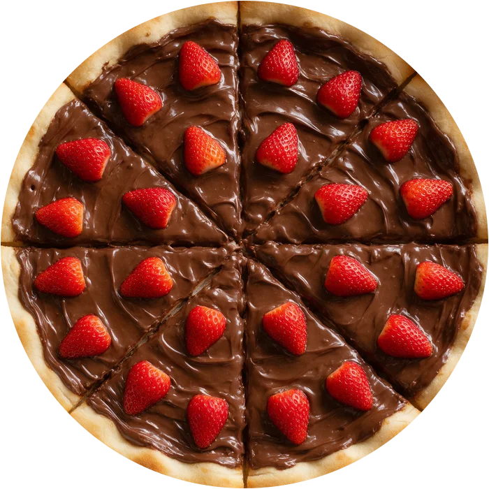 Pizza doce de chocolate com morango vista de cima