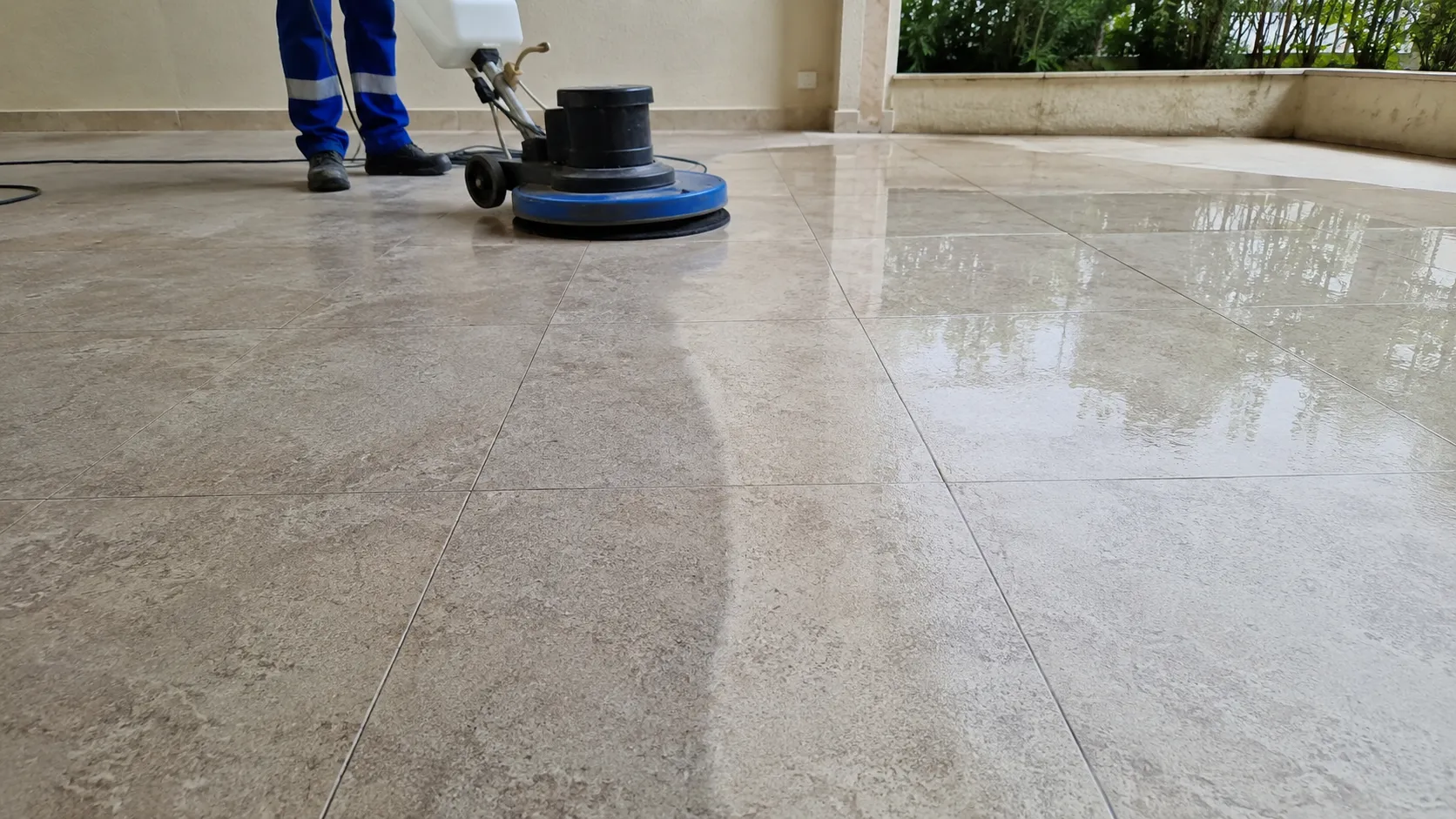 Revitalização de piso antes e depois