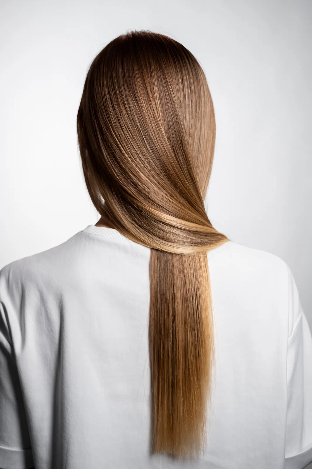 Cabelo longo e liso visto de costas após Mega Hair