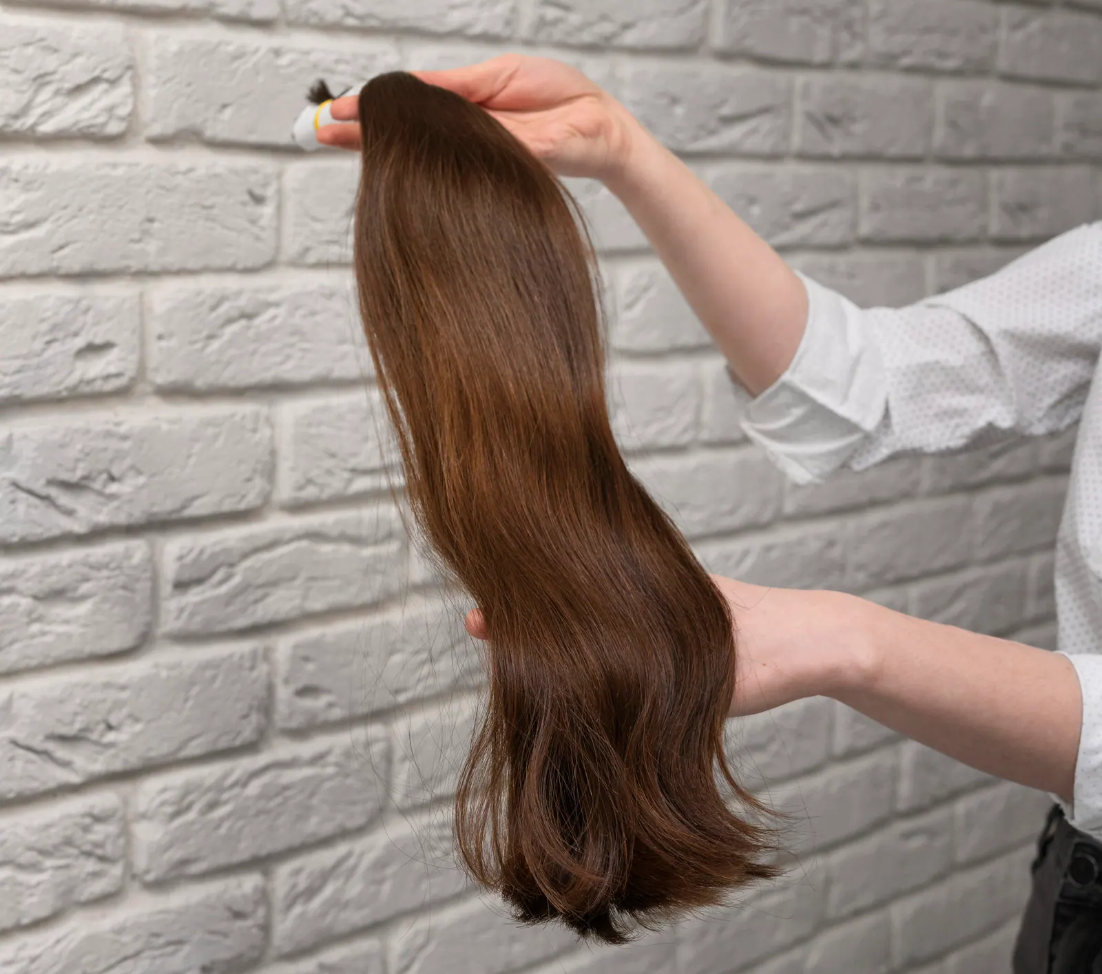 Mecha longa de cabelo humano castanho